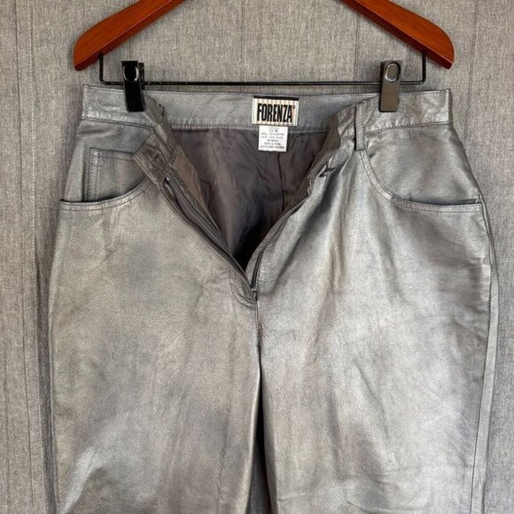 Vintage Forenza 100% Leather Silver High Rise Relaxed Straight Leg Jeans Size 32 - Picture 4 of 10